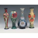 Three large modern Moorcroft limited edition vases, including a Rose and Bud pattern vase designed