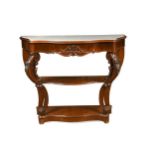 A Victorian walnut marble top console table,