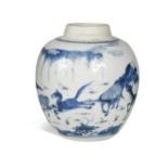 A Chinese eight lucky horses blue and white porcelain jar, Kangxi (1662-1722),