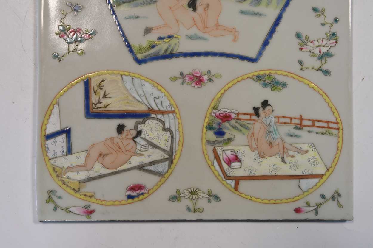 A Chinese porcelain erotic subject plaque, mid 20th century, - Image 4 of 13