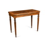 A brass line inlaid rosewood card table, 19th century,