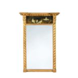 A Regency verre églomisé and gilt wood pier mirror,