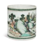 A Chinese famille verte porcelain brushpot, Kangxi (1662-1722),