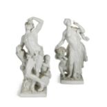 A pair of Meissen white glazed figures of Bacchus and Ceres,