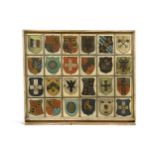A decorative panel painted with twenty-four armorial shields, 19th century,