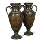 A pair of bronzed classical urns, 19th century,