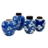 Four Chinese blue and white export porcelain ginger jars, Qing Dynasty, 18th/19th century,