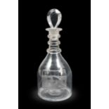 A Sunderland Bridge triple necked glass decanter and stopper,