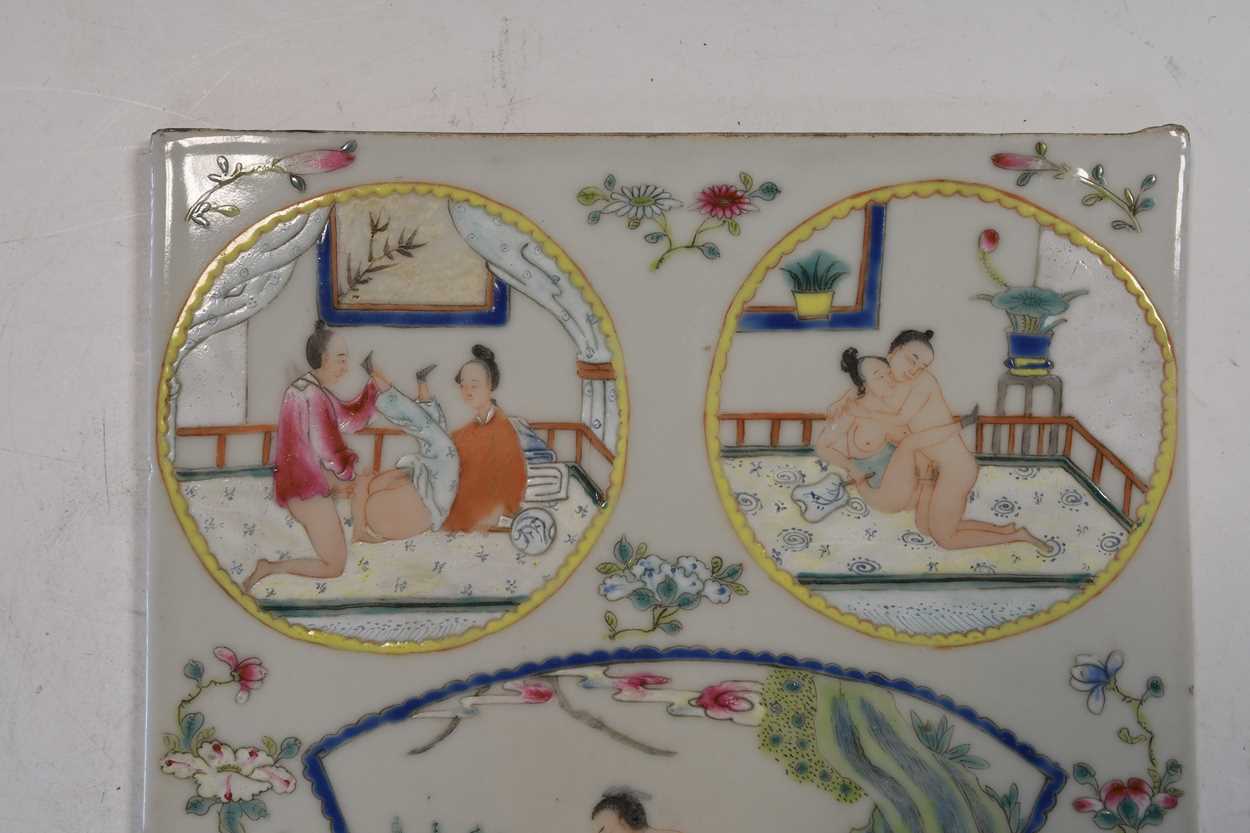 A Chinese porcelain erotic subject plaque, mid 20th century, - Image 3 of 13