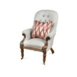 A William IV mahogany button back armchair,