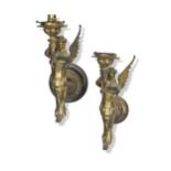 A pair of small gilt metal Victorian wall light brackets,
