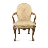 A George II style walnut elbow chair,