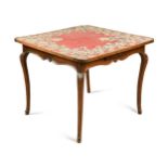 A French oak needlework top card table, late 18th century,