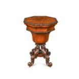 A mid-Victorian flame mahogany teapoy, Gillows of Lancaster,