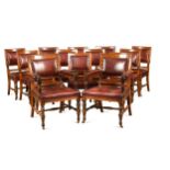 A set of fourteen late Victorian mahogany and ebonised dining chairs,