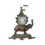 A French bronze elephant base mantel clock, late 19th century,