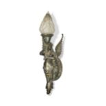A set of three patinated and gilt bronze Victorian gas wall light brackets,