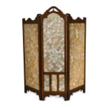 A small oak and abalone three-fold screen, circa 1900,