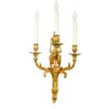 A pair of Neo-classical style gilt metal wall lights,