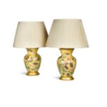 A pair of enamelled baluster table lamps, modern,