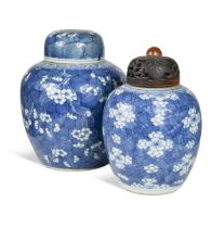 A Chinese blue and white export porcelain ginger jar and cover, Qing Dynasty 18th century,