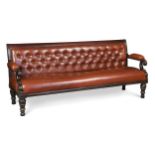 A Regency style mahogany and leather hall bench, 19th century,