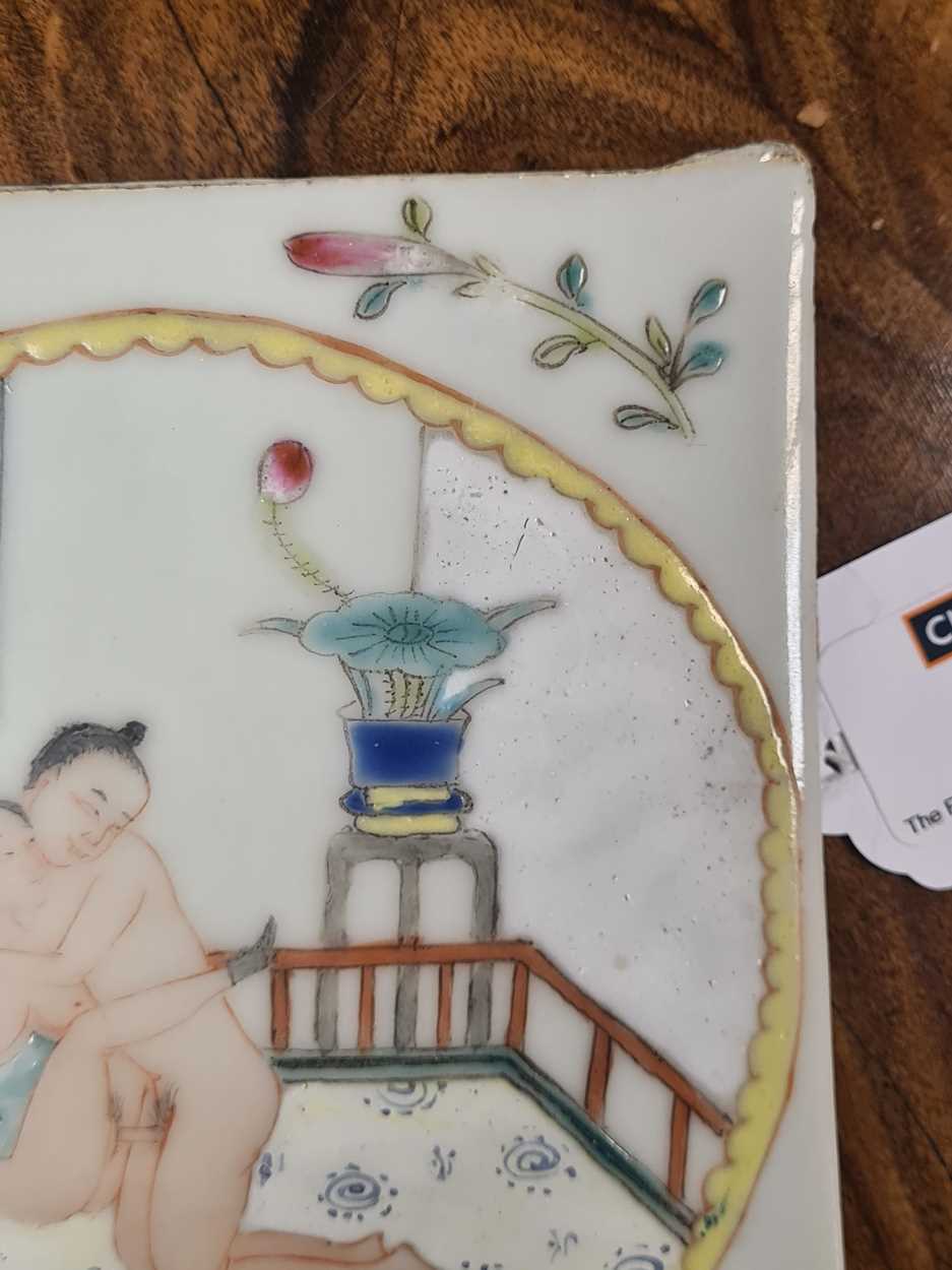 A Chinese porcelain erotic subject plaque, mid 20th century, - Image 6 of 13