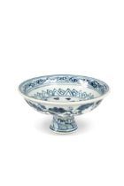 A Chinese blue and white Ming style dragon stem cup, probably Qing Dynasty or later,
