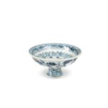 A Chinese blue and white Ming style dragon stem cup, probably Qing Dynasty or later,