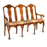 A Dutch marquetry three seat settee, 19th century,