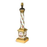 A French porcelain column lamp base,