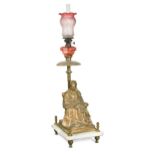 After Sydney March (British, 1875–1968) for Elkington & Co., a bronze oil lamp,