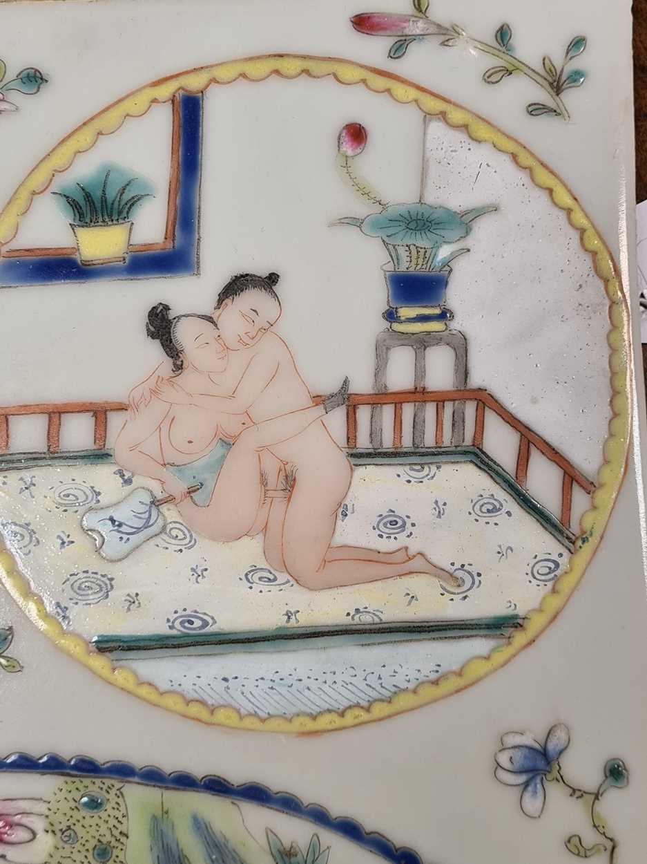 A Chinese porcelain erotic subject plaque, mid 20th century, - Image 10 of 13