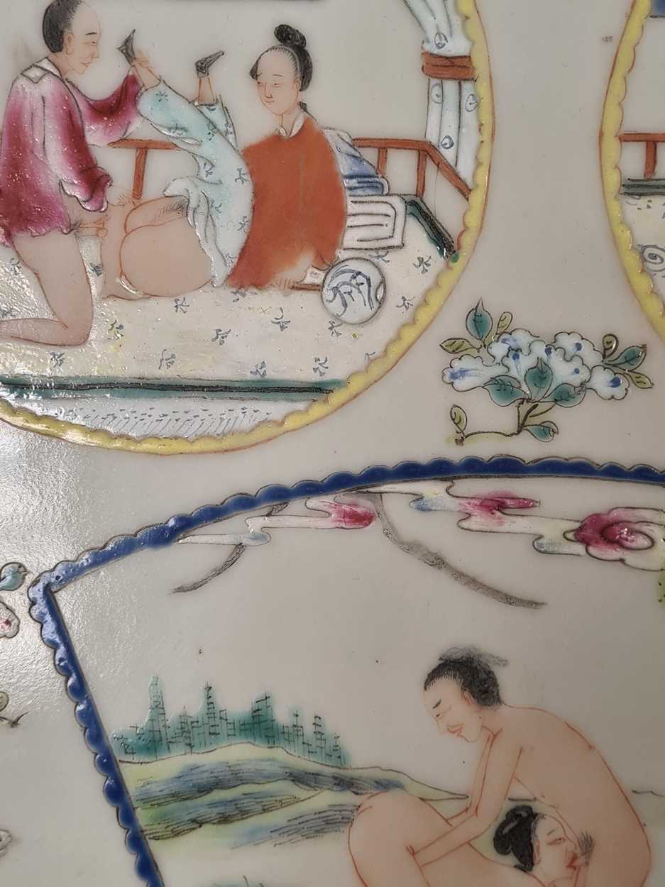 A Chinese porcelain erotic subject plaque, mid 20th century, - Image 12 of 13