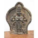 A Nepalese pottery tile of the multi armed and headed Avalokitesvara, 18th/19th century,