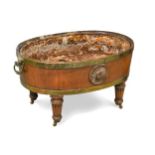 A George III brass bound mahogany oval wine cooler,