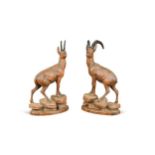 A pair of Black Forest carved Alpine ibex, early 20th century,