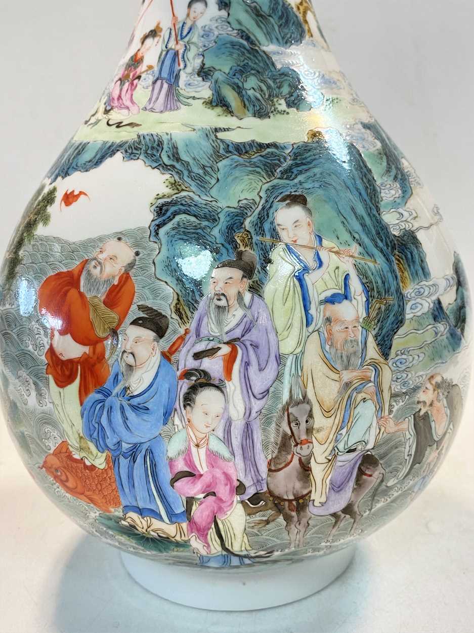 A Chinese porcelain Eight Immortals vase, signed Xiezho Zhuren zao, mid 20th century, - Image 3 of 22