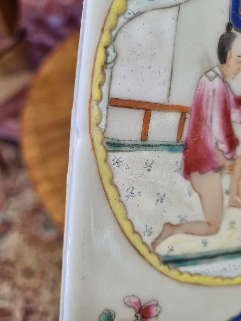 A Chinese porcelain erotic subject plaque, mid 20th century, - Image 7 of 13