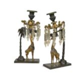 A pair of Regency bronze and gilt bronze lustres,