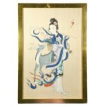 A Chinese painting on silk of The Immortal Magu, late Qing Dynasty,