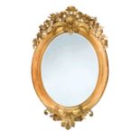 A French oval gilt and gesso wall mirror, circa 1870,