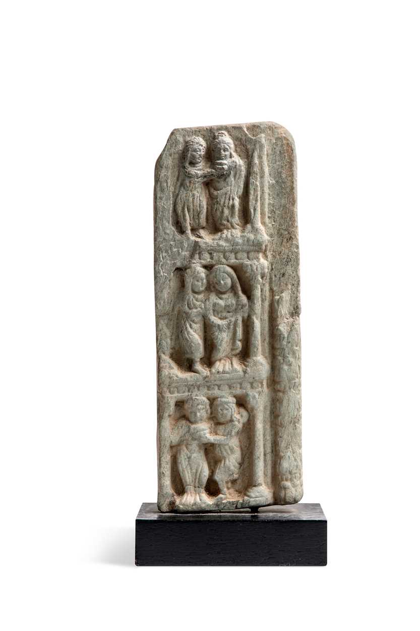 A Gandharan green schist figurative panel, 3rd-5th century,