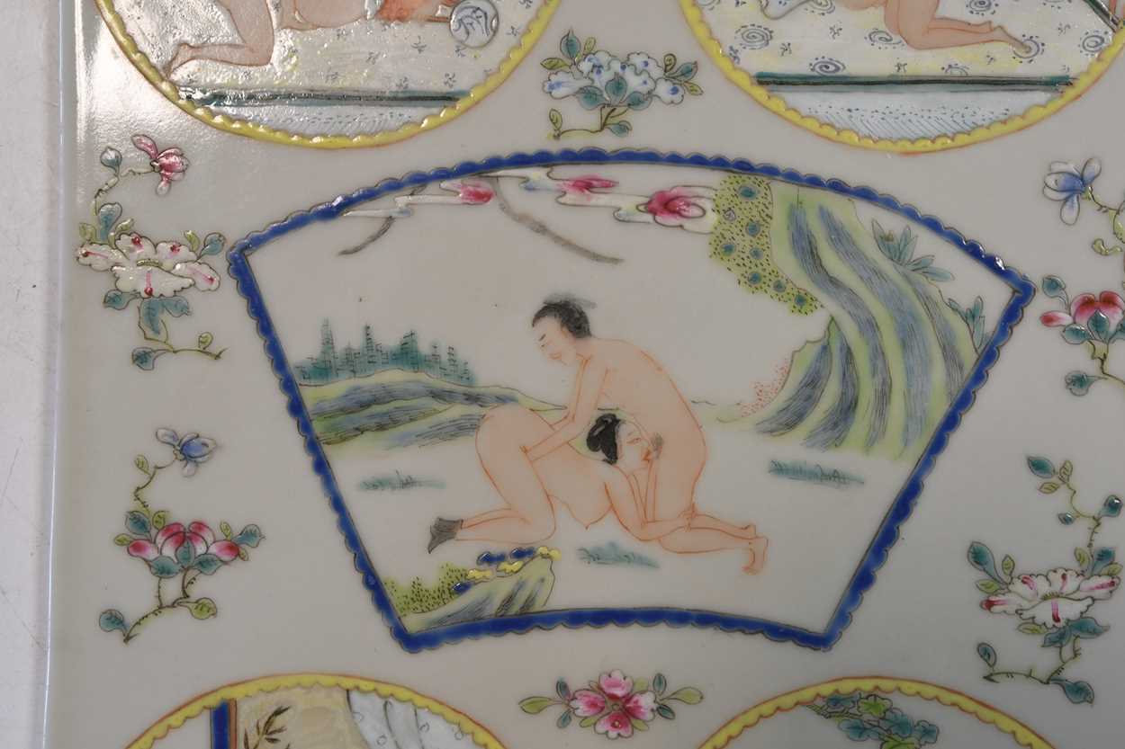 A Chinese porcelain erotic subject plaque, mid 20th century, - Image 2 of 13