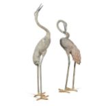 A pair of cast bronze cranes, 20th century,