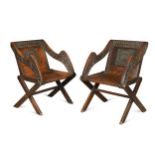 A near pair of Glastonbury style oak armchairs, 19th century,