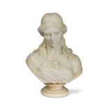 A marble bust of a young woman, 19th century,