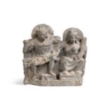 A Gandharan grey schist figure group, 2nd-4th century,