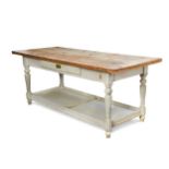 A pine and painted kitchen preparation table, 20th century,