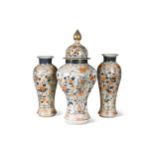 A Japanese Imari porcelain garniture of three vases, Edo Period, 18th century,